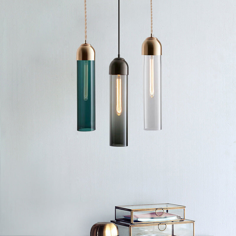 Modernity Tubular Hanging Pendant Light Glass 1-Light Dining Room Suspension Lamp