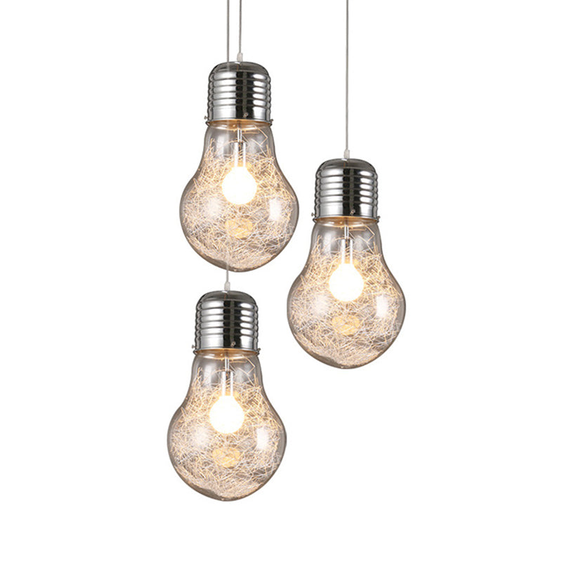 Clear Glass Bulb Shaped Pendant Lamp Simple 1 Light Suspension Light Fixture in Silver