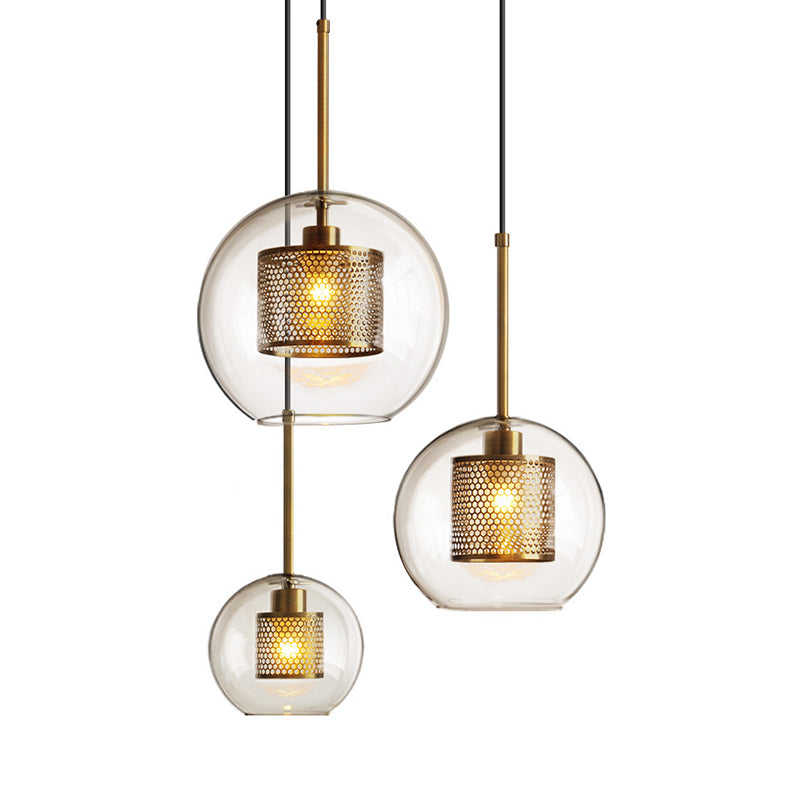 Clear Glass Orb Pendant Lighting Modernity 1 Head Hanging Ceiling Light with Inside Mesh Cage