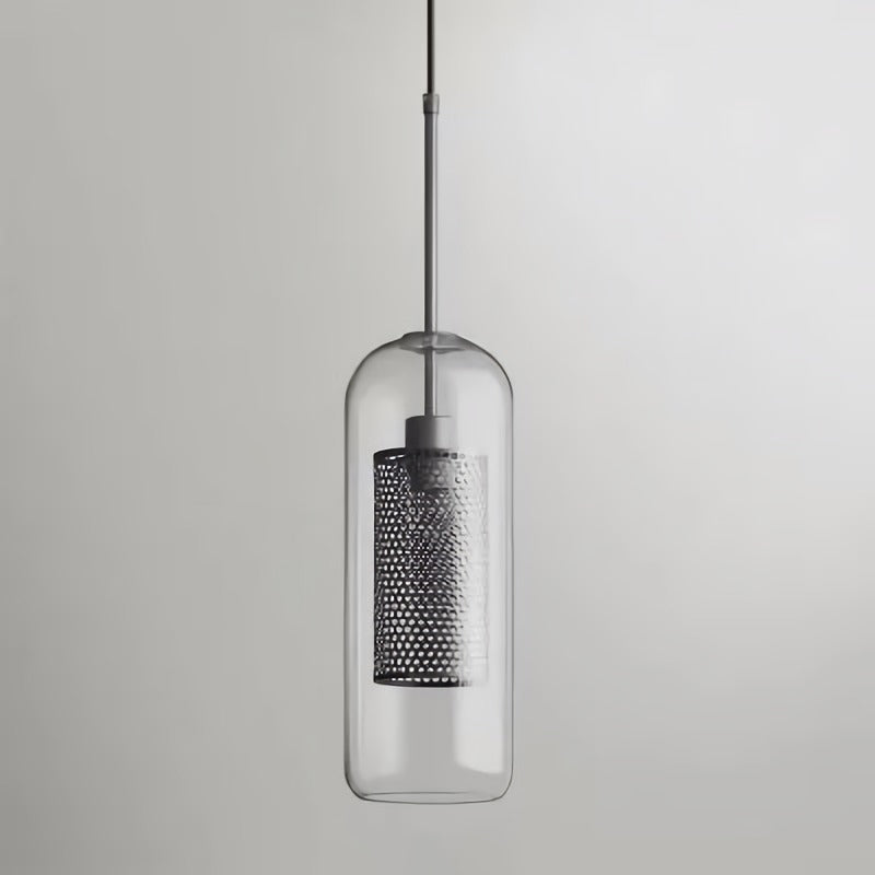 Cylinder Dining Room Pendant Lamp Metal 1-Light Contemporary Hanging Light Fixture with Outer Glass Shade