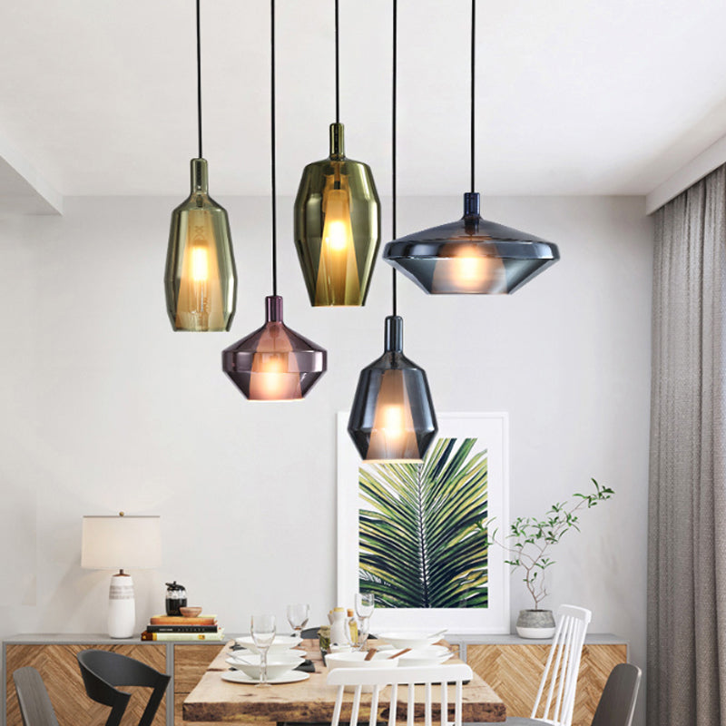 1 Glühbirnen -Esszimmer -Pendel leichte moderne Tropfenlampe mit Geometrieglasschatten