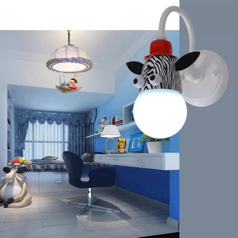 Metalen dieren gezicht muur licht 1 kop cartoon wand sconce voor kinderslaapkamer badkamer badkamer