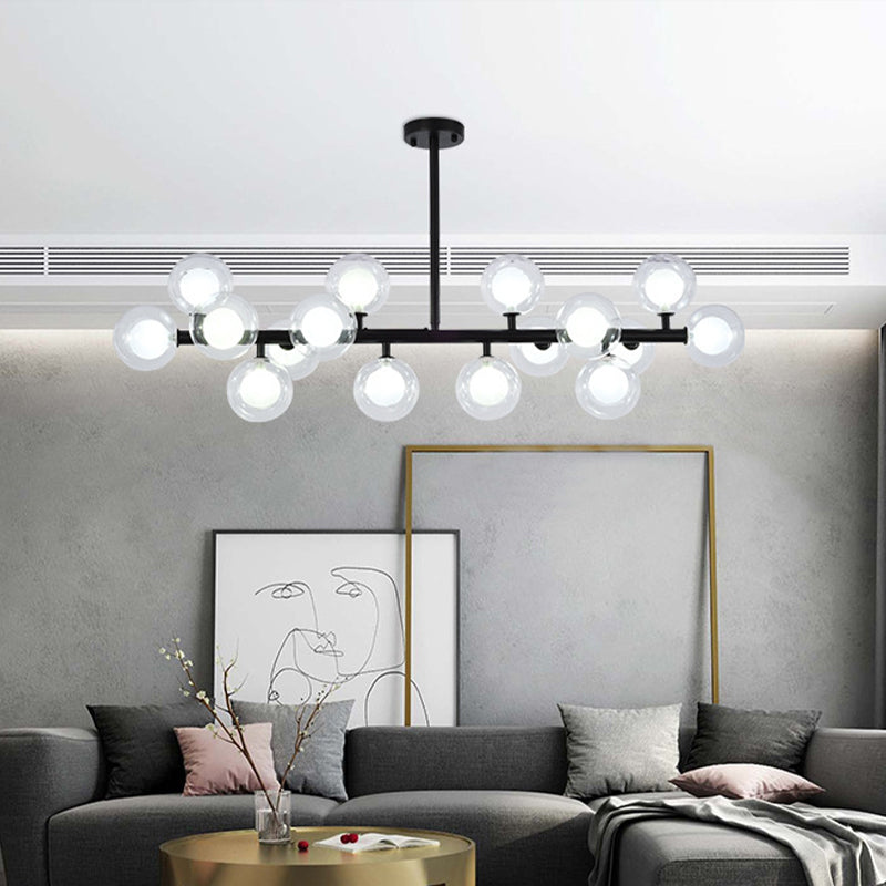 Clear and Frosted Glass Orb Island Lamp Contemporary 16 Heads Hanging Ceiling Light for Living Room
