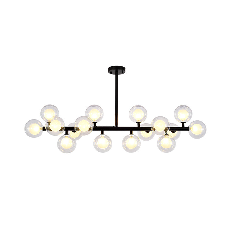 Clear and Frosted Glass Orb Island Lamp Contemporary 16 Heads Hanging Ceiling Light for Living Room
