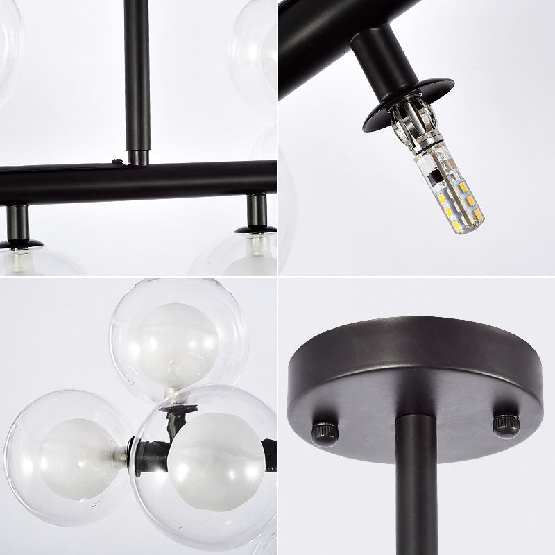 Clear and Frosted Glass Orb Island Lamp Contemporary 16 Heads Hanging Ceiling Light for Living Room