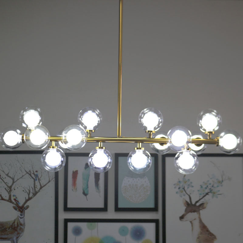 Clear and Frosted Glass Orb Island Lamp Contemporary 16 Heads Hanging Ceiling Light for Living Room