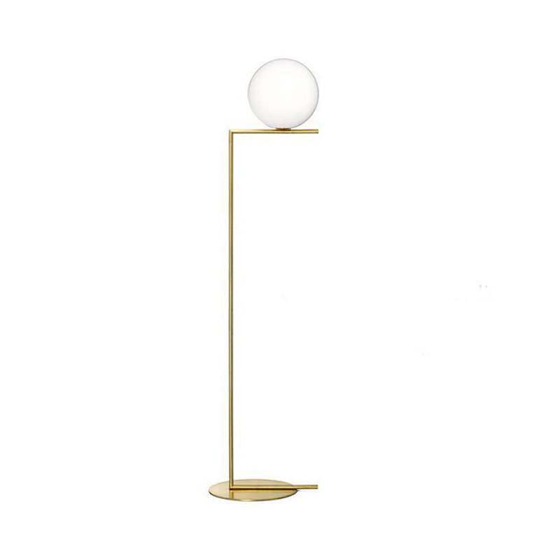 Ball salon d'éclairage de sol en verre opale 1-Light Lampe debout contemporaine en or