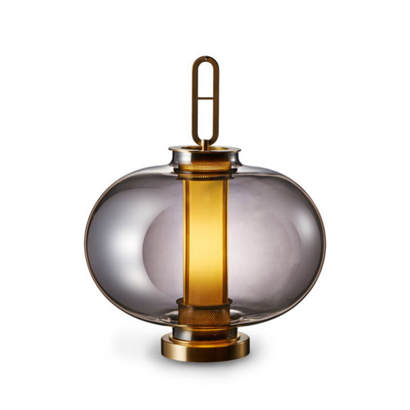 Lantern Table Lighting Contemporary Glass 1-Light Bedside Nightstand Lamp in Gold