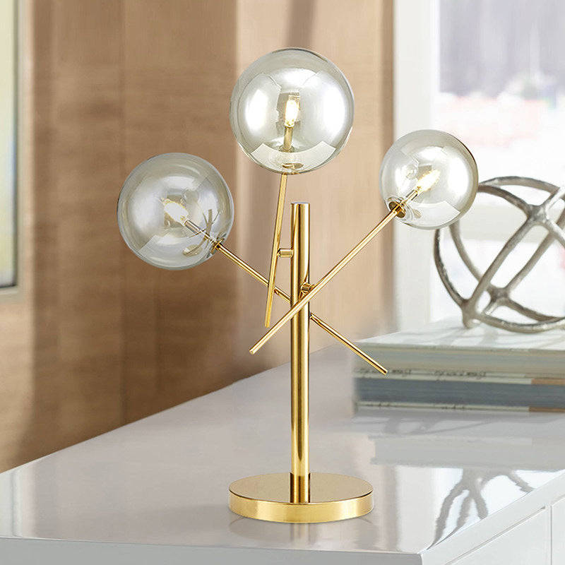 Sphere Silver Glass Night Lighting Modern 3 cabezas Lámpara de noche rotatable de oro para dormitorio