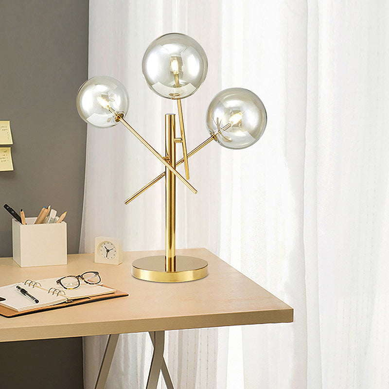 Sphere Silver Glass Night Lighting Modern 3 cabezas Lámpara de noche rotatable de oro para dormitorio