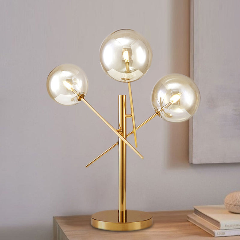 Sphere Silver Glass Night Lighting Modern 3 cabezas Lámpara de noche rotatable de oro para dormitorio