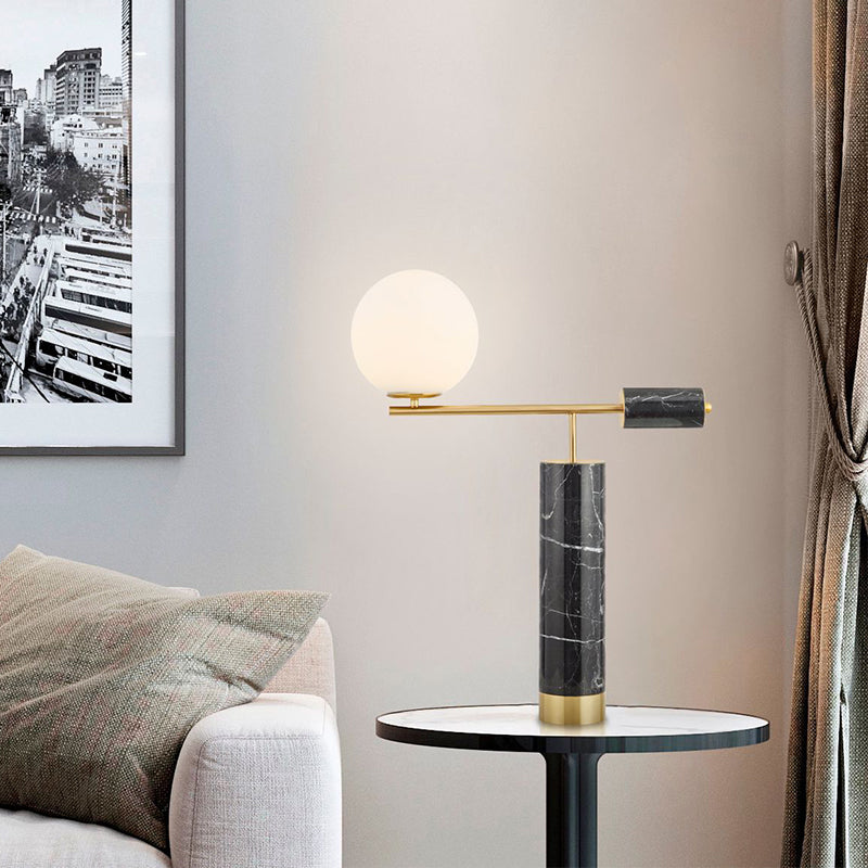 Milky Glass Global Night Table Light Modernity 1-Bulb Black Nightstand Lamp for Living Room