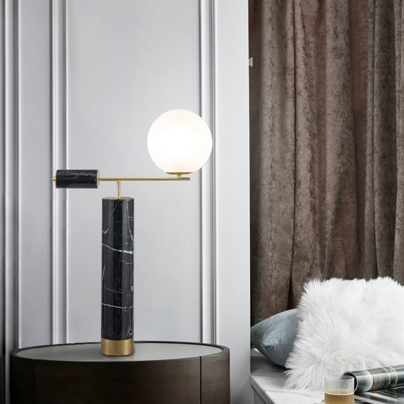 Milky Glass Global Night Table Light Modernity 1-Bulb Black Nightstand Lamp for Living Room