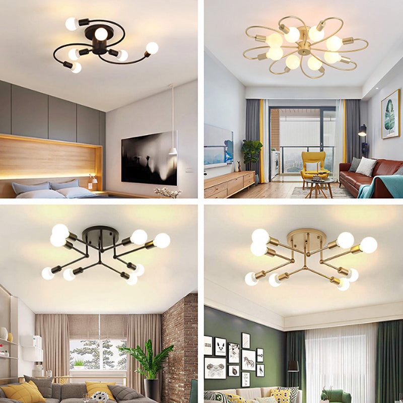 Metal Branching Semi Flush Chandelier Contemporary Ceiling Light Fixture for Living Room