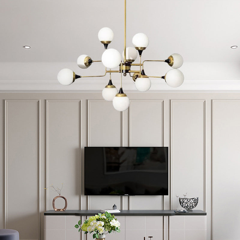 Bubble Chandelier Lamp Modernity Milky Glass 12 Heads Gold and Black Pendant Lighting Fixture for Dining Room