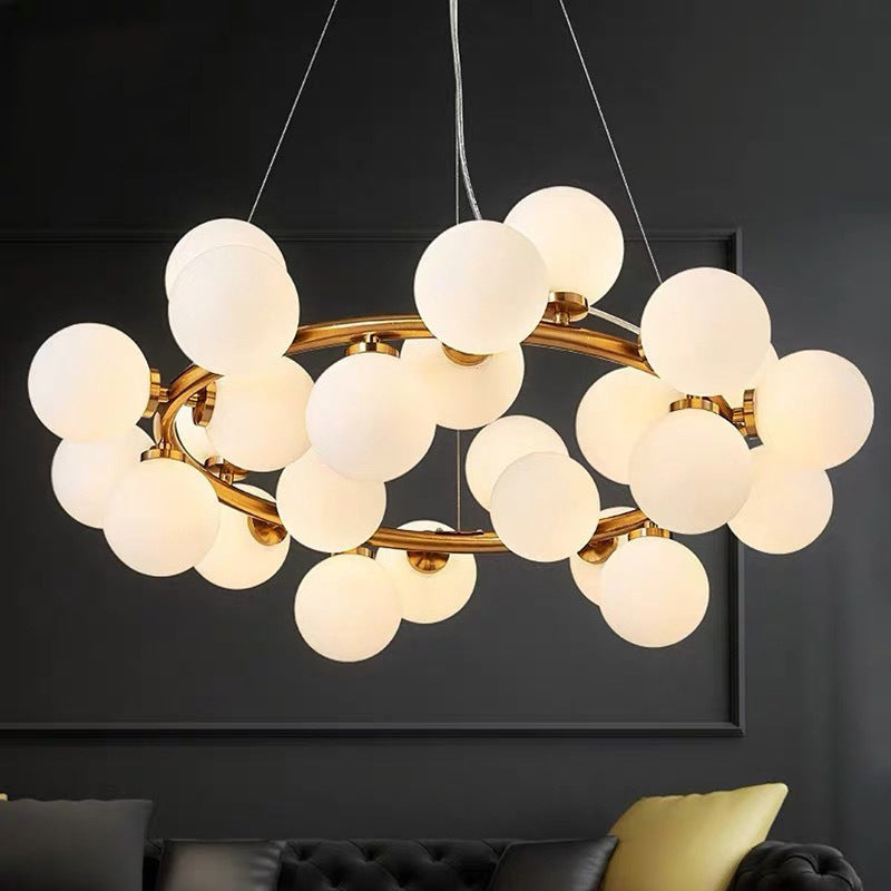 25 Bulbs Dining Room Hanging Lamp Kit Simple Chandelier Light Fixture with Round Glass Shade