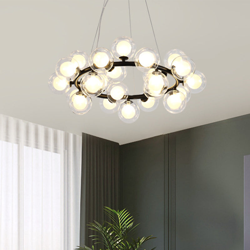 25 Bulbs Dining Room Hanging Lamp Kit Simple Chandelier Light Fixture with Round Glass Shade