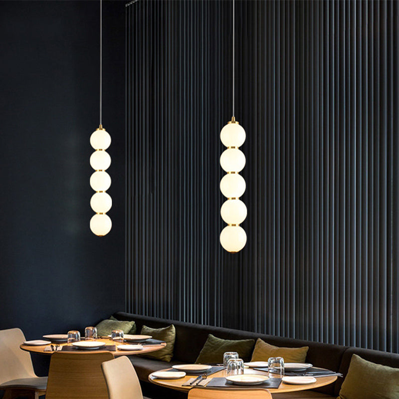 Sugar-Coated Haws Opal Glass Chandelier Minimal 5-Light Gold Pendant Light Kit for Dining Room