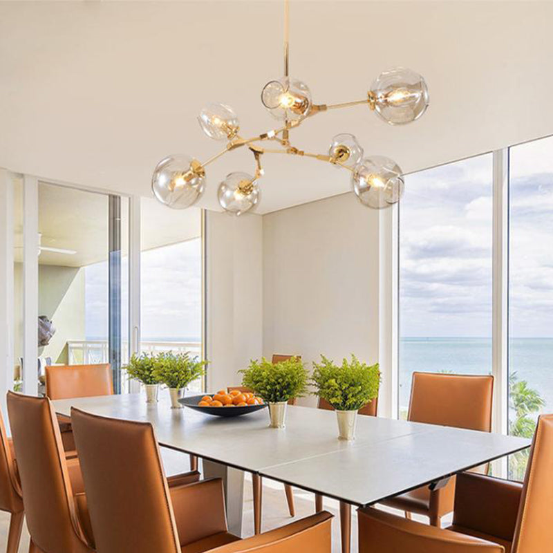 Simplicity Cup Shade Drop Anhänger klares Verleumdung Glas 7-Bulb Esszimmer Anhänger Kronleuchter in Gold