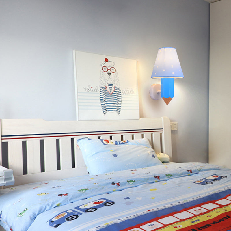 Crayon enfant de chambre à coucher légère avec une teinte conique résine 1 tête de tête moderne lumière en bleu