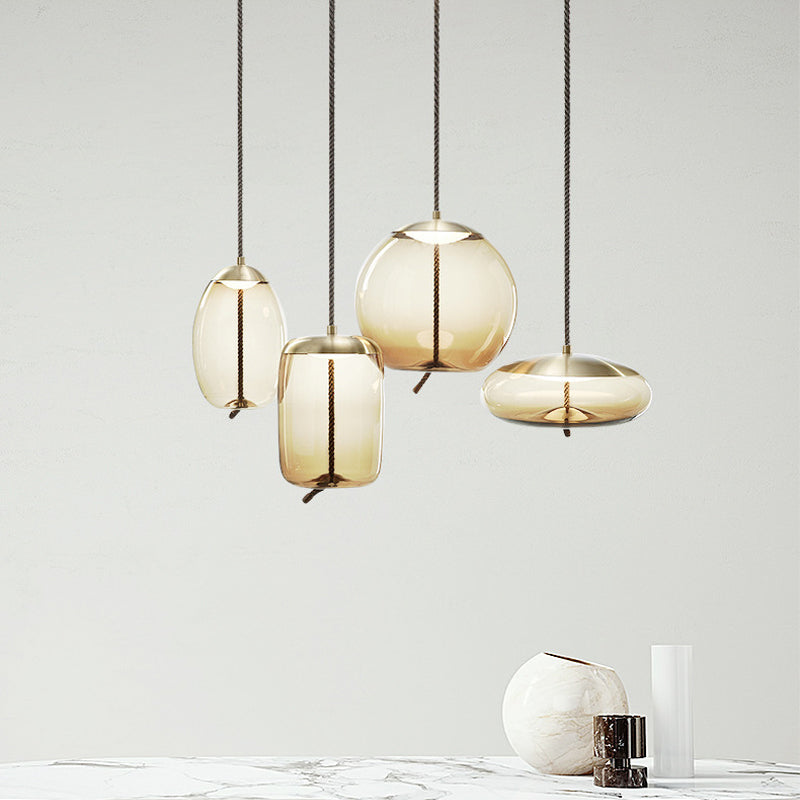 Geometria Lampada sospensione in vetro ambra contemporaneo a 1 illuminazione a ciondolo per la sala da pranzo
