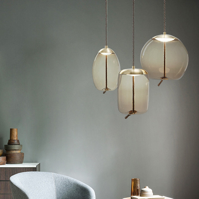 Geometria Lampada sospensione in vetro ambra contemporaneo a 1 illuminazione a ciondolo per la sala da pranzo
