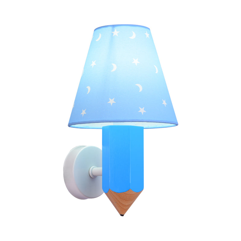 Pencil Child Bedroom Wall Light with Tapered Shade Resin 1 Head Modern Sconce Light in Blue