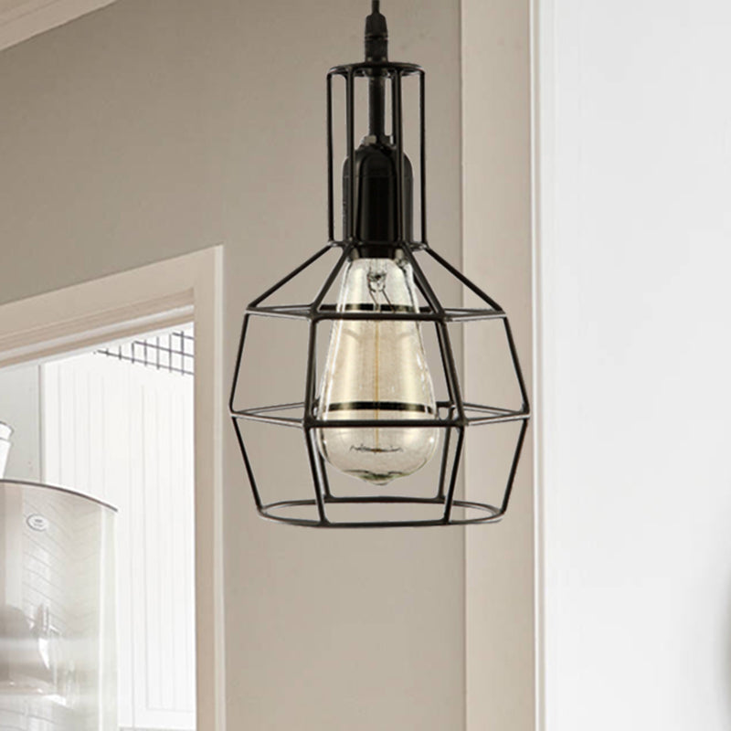 1-Licht-Prisma-Käfig-Anhänger Deckenleuchte Retro Black Metall Hanging Leuchte für Wohnzimmer