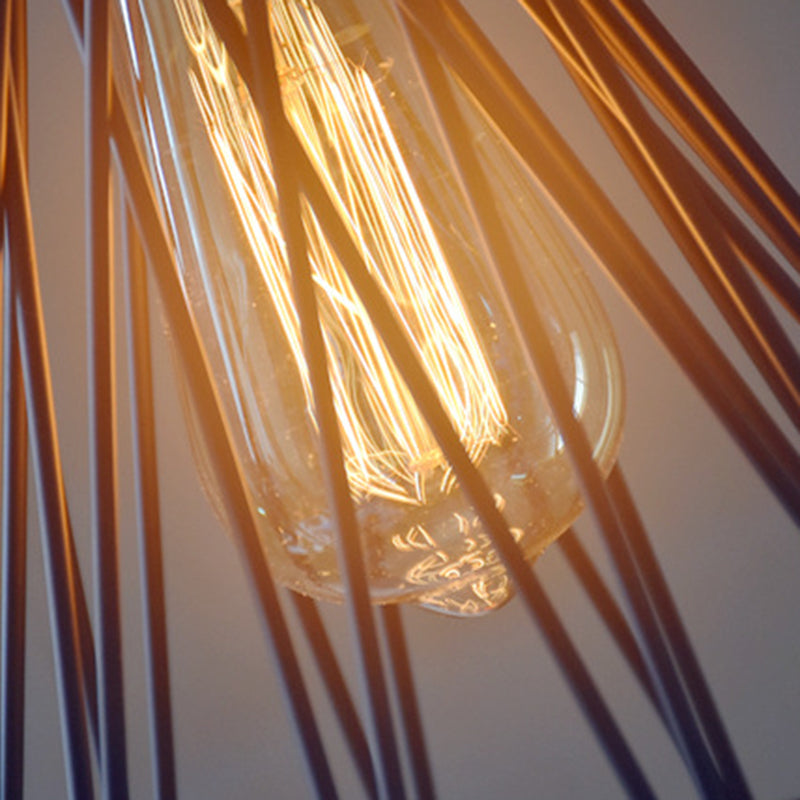 12 "/13" H 1-Licht Anhängerleuchte Leuchte Moderne geometrische Drahtkäfig-Eisen-Anhängerlampe mit Holzoberteil in Schwarz für Schlafzimmer