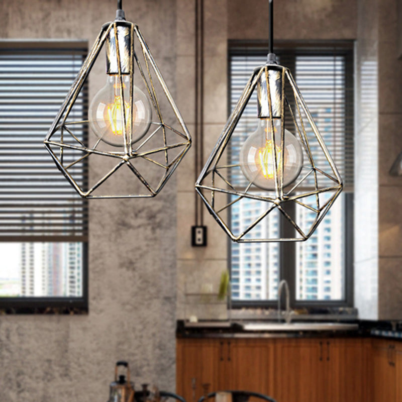 1-leichter Anhänger Deckenleuchte Land Diamantdraht Käfig Schmiedeeisebeiheilige Lampe in Schwarz/Kupfer/Gold für Wohnzimmer
