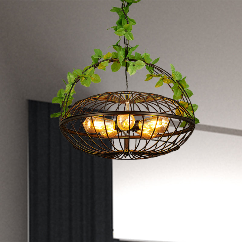 5 bulbes en métal lustre industriel panier noir de panier de cage restaurant lampe suspendue avec plante