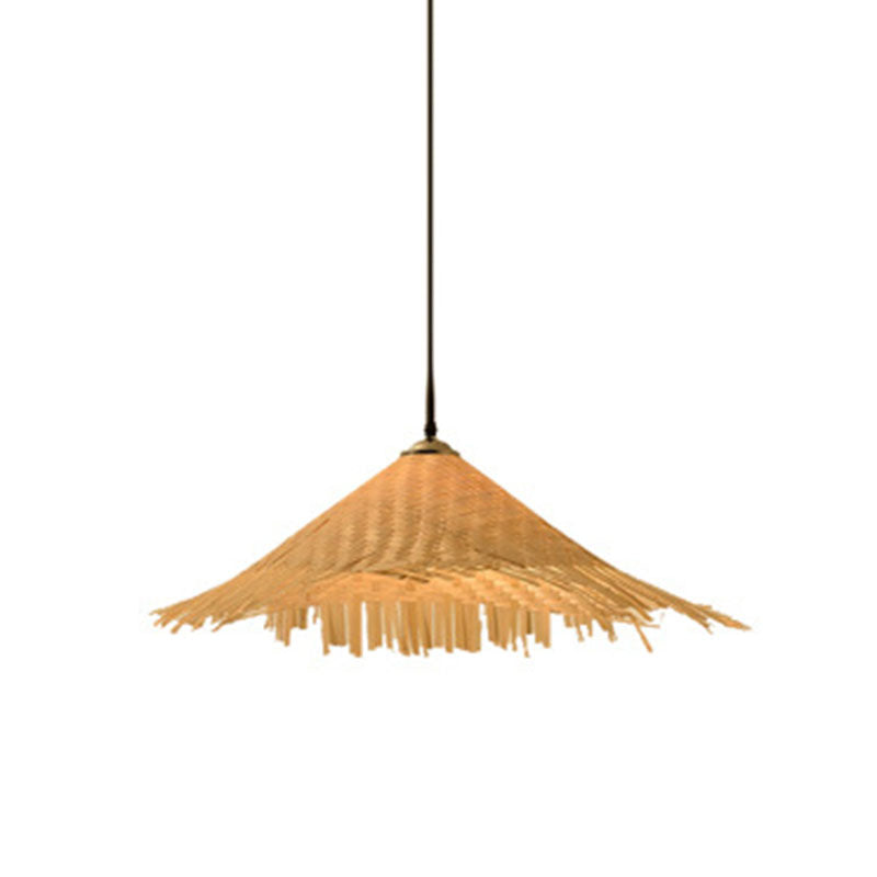 Houten strohoed gevormde hanglamp Aziatische stijl 1 bol bamboe hangende lamp armatuur