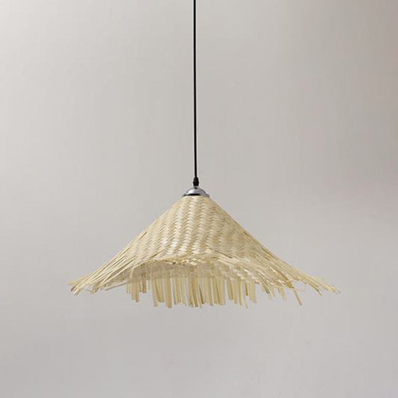 Houten strohoed gevormde hanglamp Aziatische stijl 1 bol bamboe hangende lamp armatuur