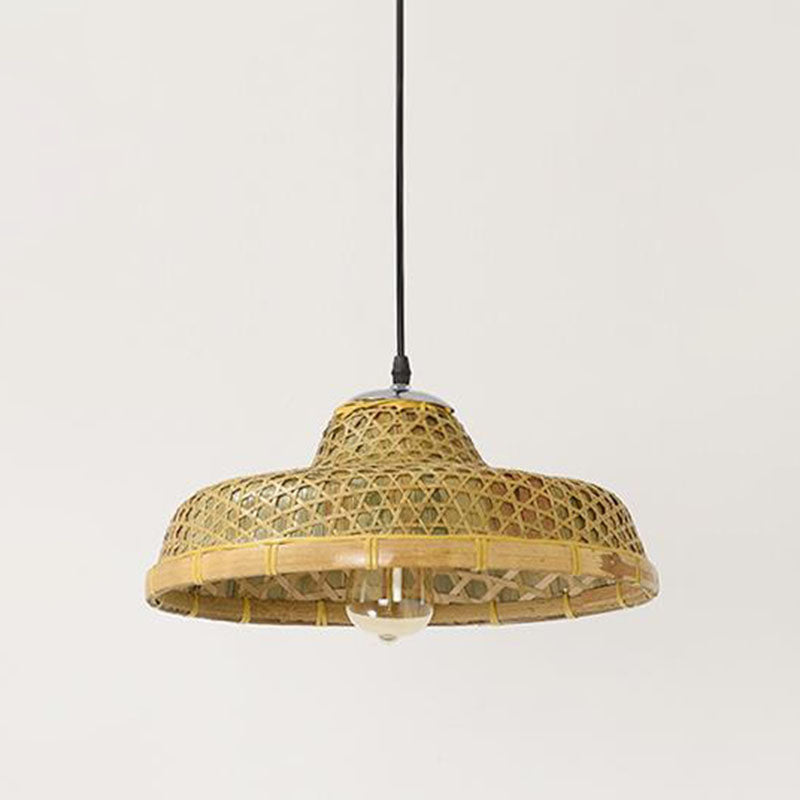 Houten strohoed gevormde hanglamp Aziatische stijl 1 bol bamboe hangende lamp armatuur