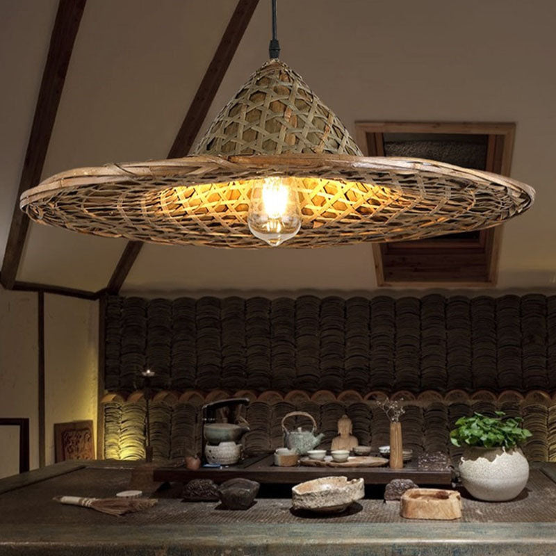 Bamboe coolie hoed hangluchting Azië single-bulb houten plafond hang licht voor restaurant