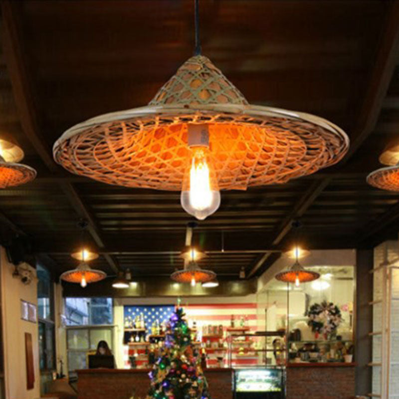 Bamboe coolie hoed hangluchting Azië single-bulb houten plafond hang licht voor restaurant