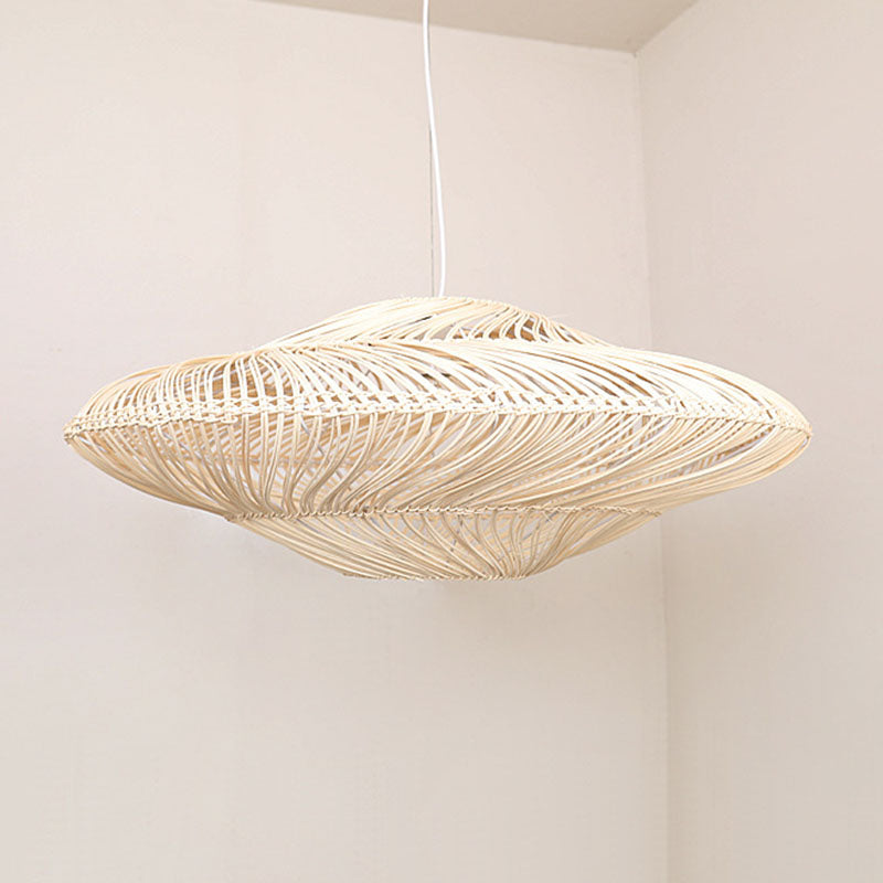 Creative Asian Flying Saucer Affermazione Light Rattan 1 Testa Pendente sospensione Sala da pranzo