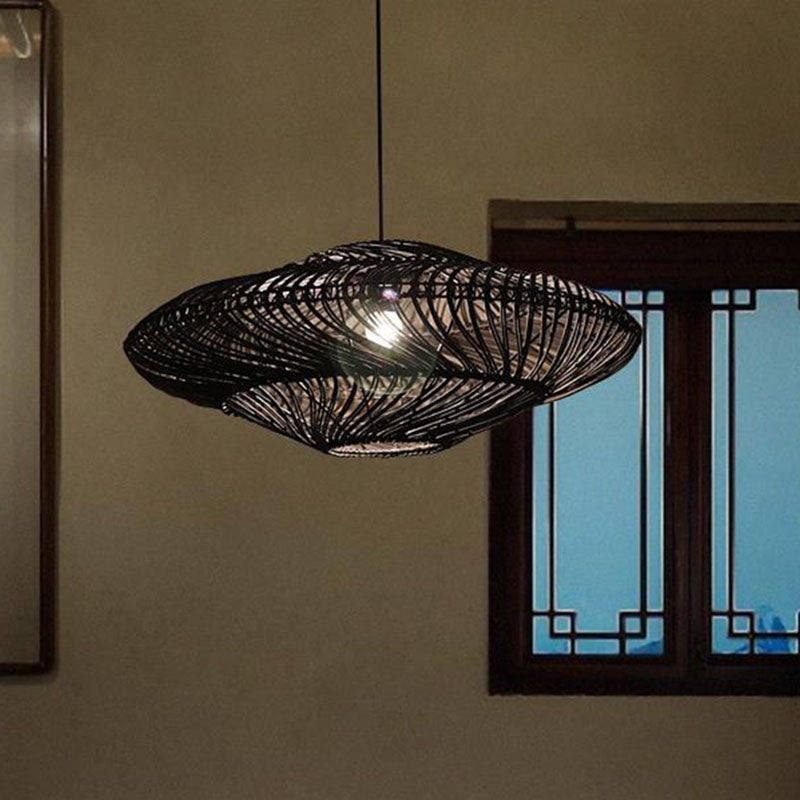 Creative Asian Flying Saucer Ceiling Light Rattan 1 Head Dining Room Suspension Pendant