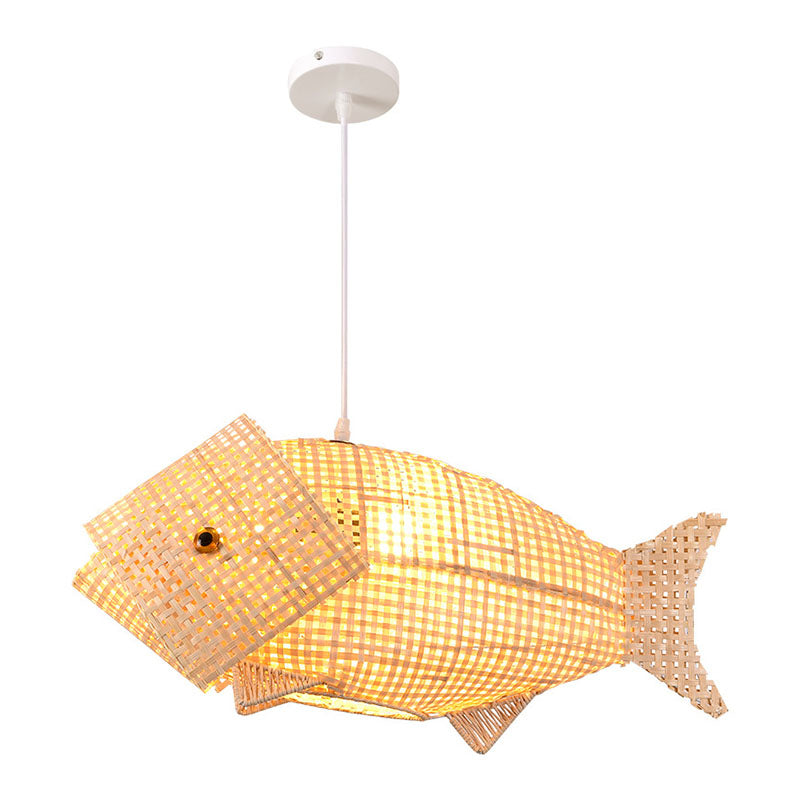 Restaurant en forme de poisson suspension de bambou léger 1 tête de plafond asiatique Pendant en bois