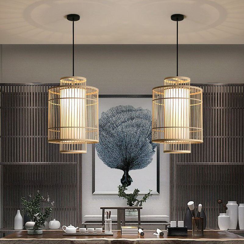 Chinese Palace Lantern Pendant Lamp Bamboo 1 Head Study Room Ceiling Light Fixture