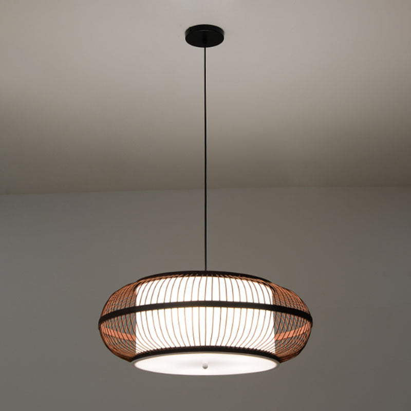 Wooden Geometrical Pendant Lamp Chinese 1 Head Coffee Suspended Lighting Fixture