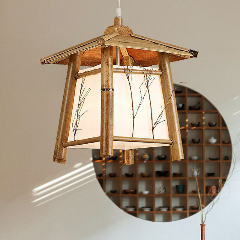 Pavillon Sushi House Deckenlampe Bambus 1-Licht japanische Anhängerleuchte in Holz