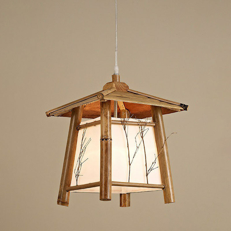 Pavillon Sushi House Deckenlampe Bambus 1-Licht japanische Anhängerleuchte in Holz