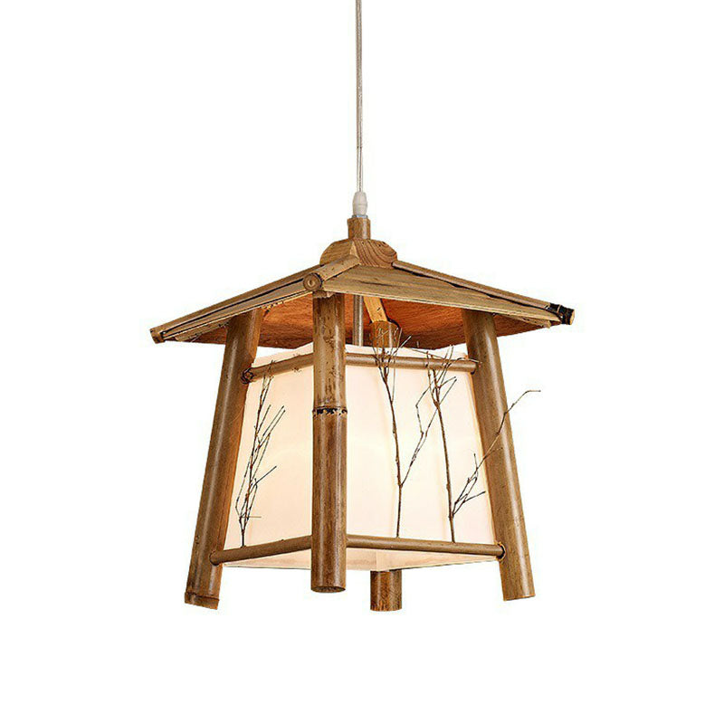 Pavillon Sushi House Deckenlampe Bambus 1-Licht japanische Anhängerleuchte in Holz