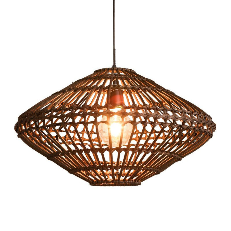 UFO Rattan Pendant Lighting Fixture Novelty Asia 1-Light Coffee Suspension Light