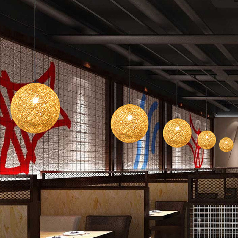 Handgewebte Globe Restaurant Anhänger Beleuchtung Rattan 1 Glühbirnen Asian Style Hanging Lamp Kit