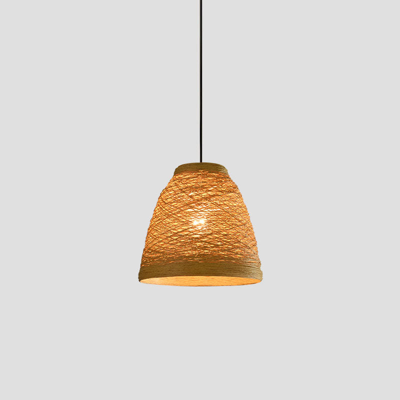 Webenglocke Hanging Lampe Asian Style Rattan 1 Glühbirnensnack -Riegel Suspension Anhänger Licht