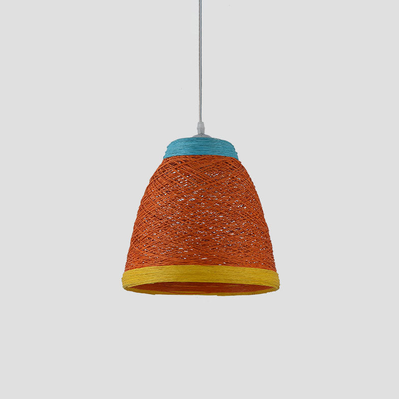 Webenglocke Hanging Lampe Asian Style Rattan 1 Glühbirnensnack -Riegel Suspension Anhänger Licht