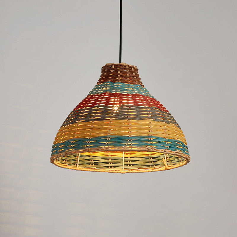 Hand-Woven Rattan Ceiling Suspension Lamp Asian 1 Head Multi-Colored Pendant Light Fixture