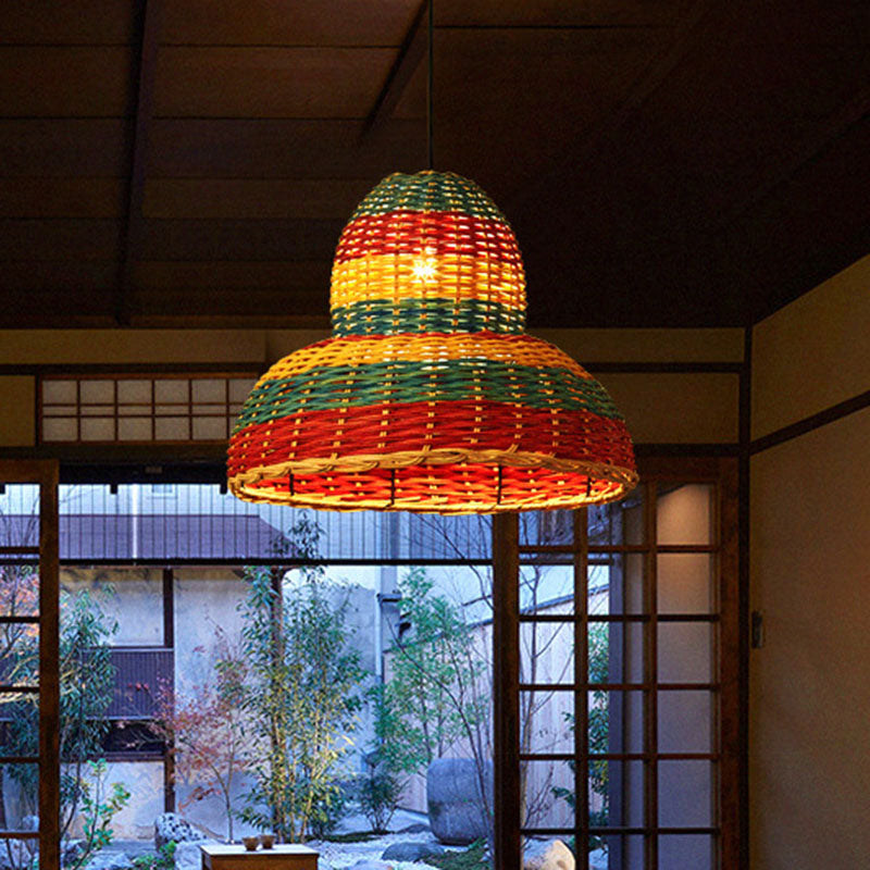 Hand-Woven Rattan Ceiling Suspension Lamp Asian 1 Head Multi-Colored Pendant Light Fixture